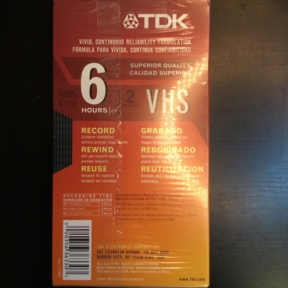 TDK VHS T-120 Blank VHS Tapes Lot of 5, New, Sealed - Picture 4 of 4